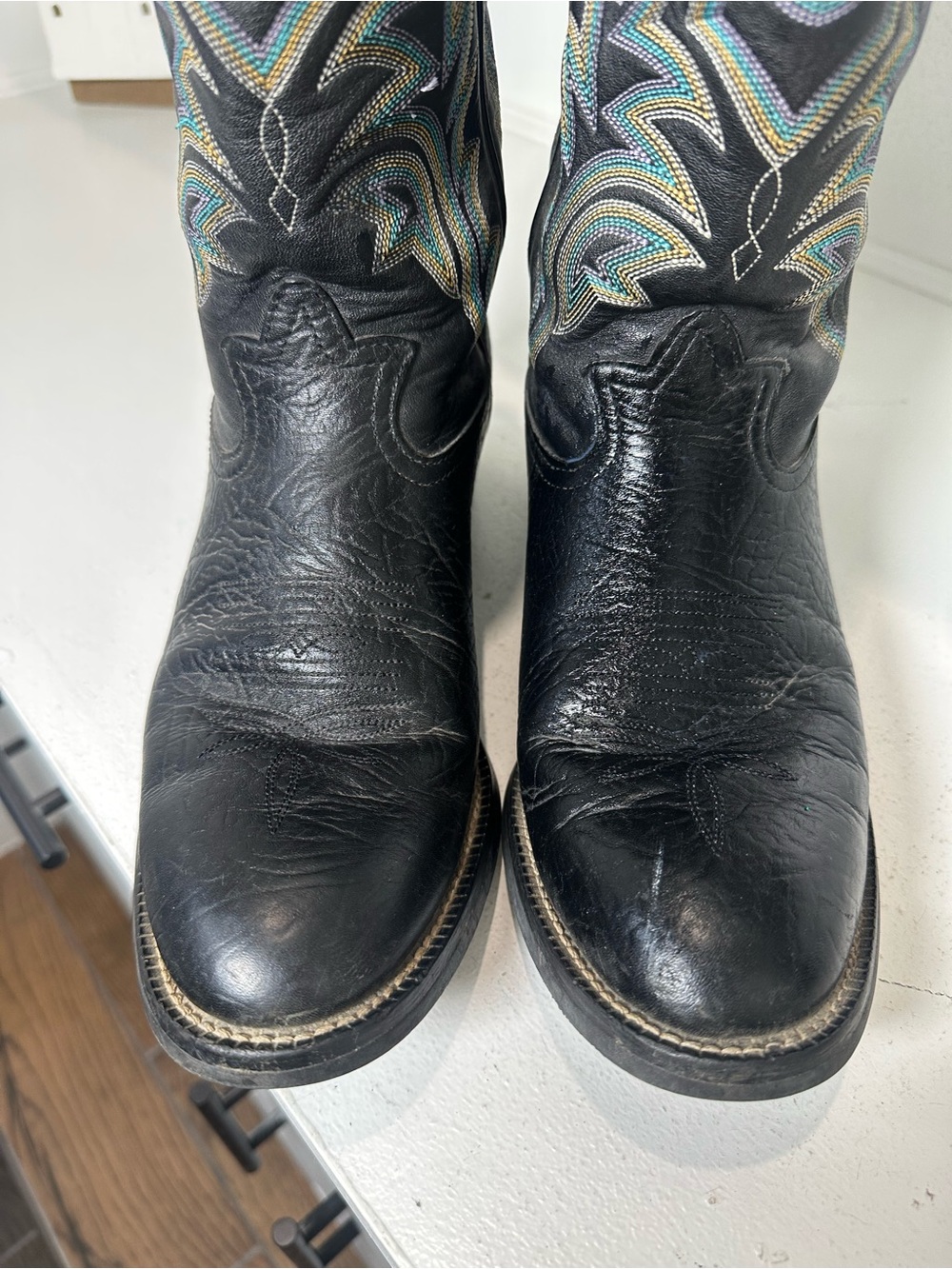 Tony Lama Cowboy Boots Womens 10 Mens 8.5 Black Leather Western Boots USA - Picture 3 of 9